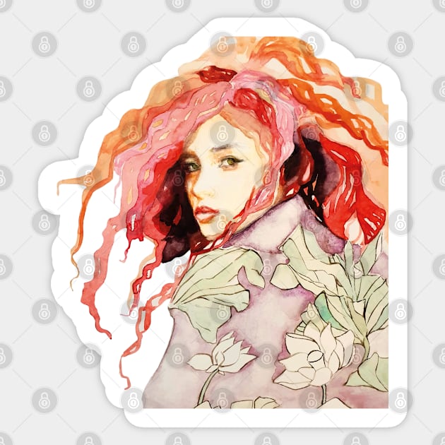 Red Hair Art Nouveau Portrait Sticker by Miriam Steinau